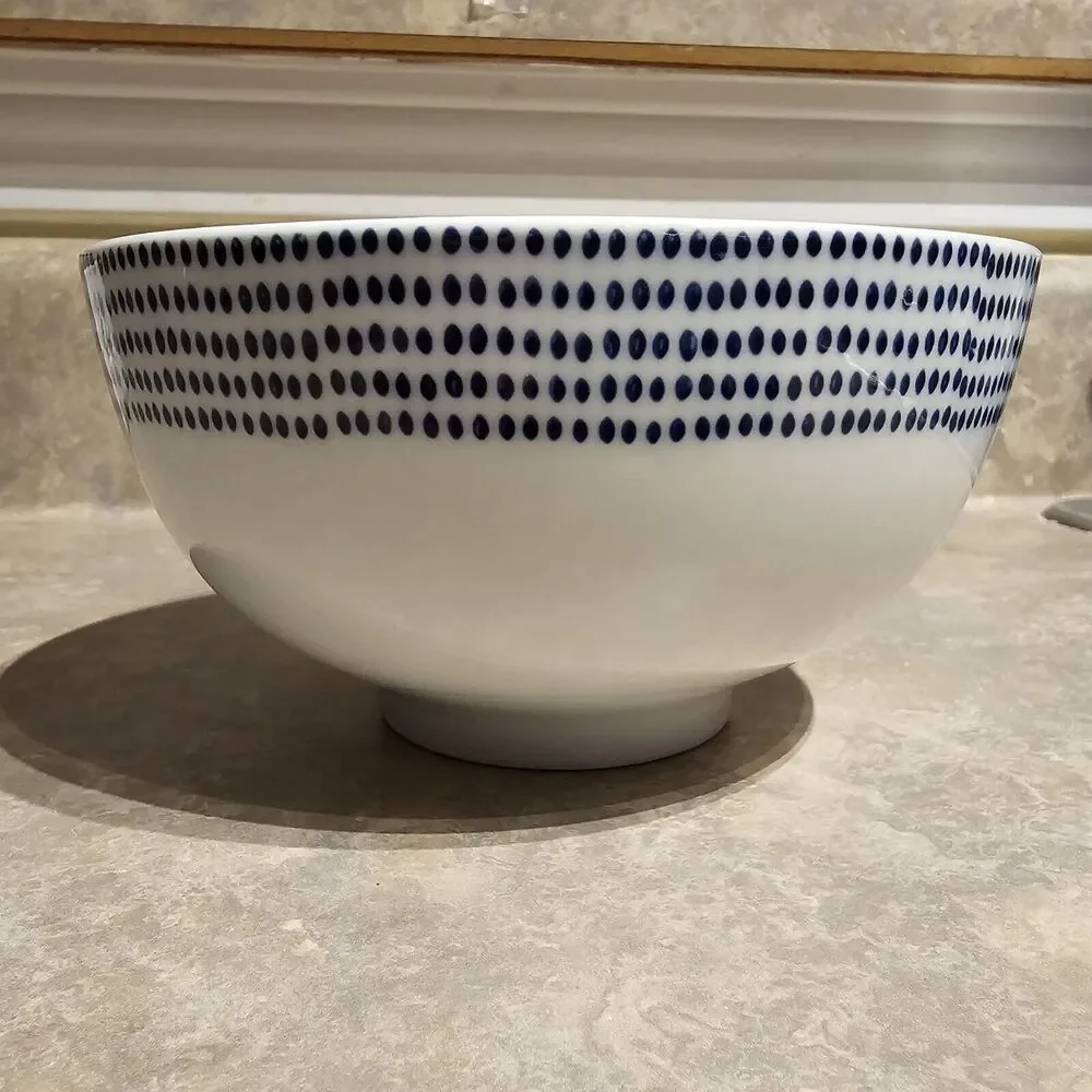 West Elm Dotted Blue Soup Cereal Rice Bowl Discontinued 6